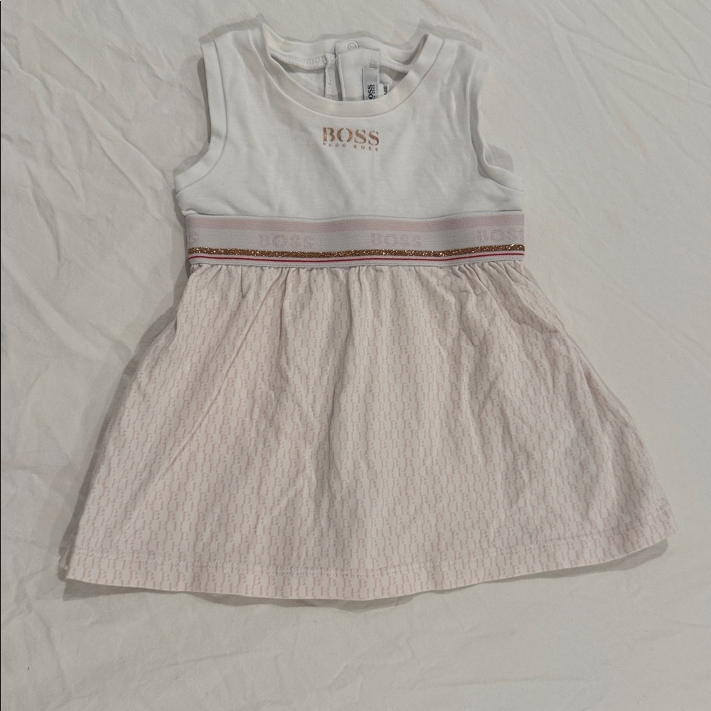 Boss Baby Dress in White and Light Pink